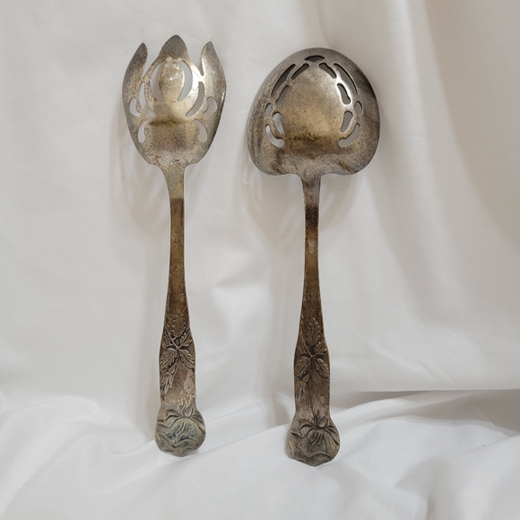 Vintage Silver Plate Ornate Salad Serving Set - Picture 3 of 8